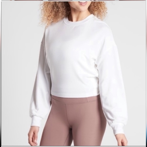 Athleta Yoga Tie Back cross over white sweatshirt - Picture 2 of 9